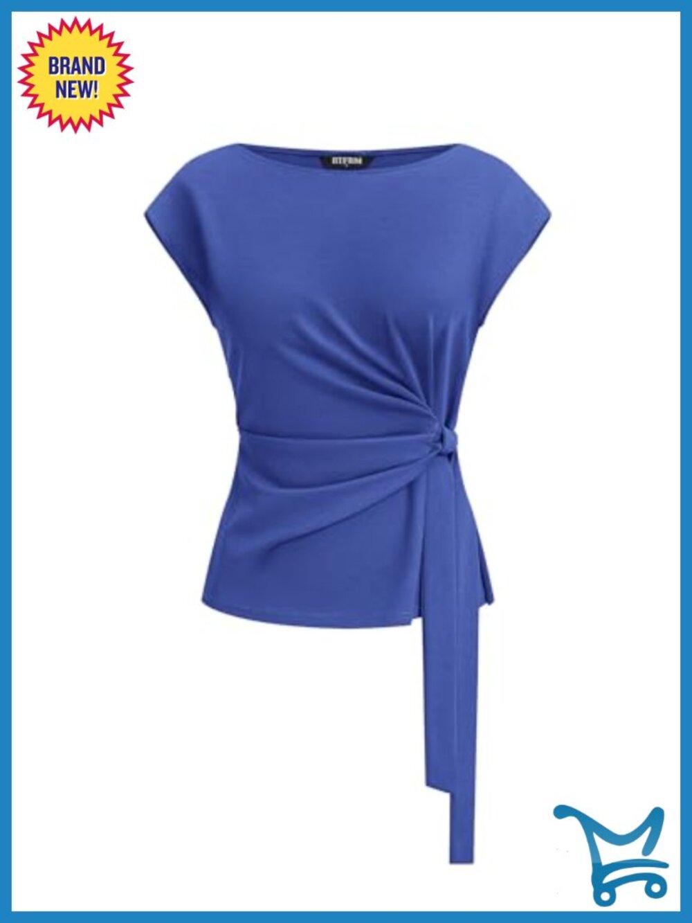 Women's Cap Sleeve Tie Waist Blouse Crew Neck Work Top